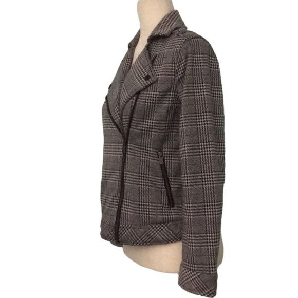 Two by Vince Camuto Moto Jacket XS Black White Check Plaid Blazer Zipper NEW - Picture 2 of 7